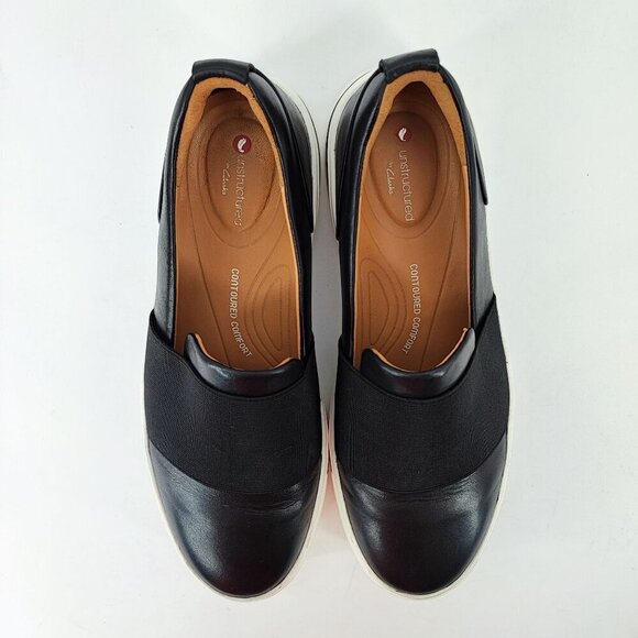 Clark’s Women's Unstructured Black Leather Slip on shoes Loafers Size 7M - Picture 4 of 7